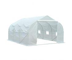 Outsunny Serre Tunnel de Jardin 3,5 x 3 x 2 m Grande Taille 6 fenêtres Blanc