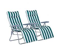 Outsunny Lot de 2 Chaise Longue Bain de Soleil Adjustable Pliable transat lit de Jardin en Acier Vert + Blanc