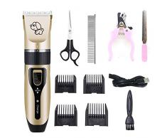 Tondeuse Chien Chat, Coupe-Ongles du Chien, Tondeuse Animaux, [USB Plug] Toilettage Professionnel Animal Silencieux Rechargeable Sans Fil Détachable, 4 Peignes de Direction et 4 Outils Extra (Or)