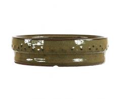 Pot à bonsaï 20.5x20.5x5.5cm beige rond en grès émaillé