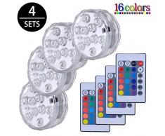 Lumières Paysage Coloré Décoratives Éclairage LED Étanche Lot de 4 lampes multicolores RGB submersibles avec télécommandes, idéal pour Aquarium Baignoire Piscine Jardin Milieu Aquatique