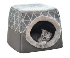 Cysincos Niche Chat Panier Chat Niche pour Chien Chat avec Coussin Amovible Panier pour Chat Niche à Chat Nid de Chat 2 en 1 Tente Lit Chat Maison Chien Chat Igloo Panier Chat Confortable