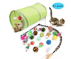Sunshine smile Pack variété de Jouets pour Chats,Jouet Chat Souris Boule Plume,Jouet interactif en Plume Tunnel pour Chat,Jouet Chat lot (21 pièces)