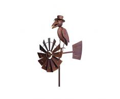 Girouette à Piquer avec Décor Corbeaux et Eolienne Tuteur Mobile à la Force du Vent Fer Marron 30x50x156cm