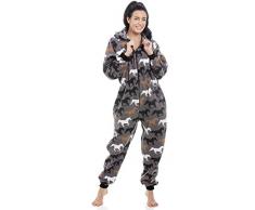 Camille Combinaison Pyjama à Capuche en Polar Femme Couverture Souple Impression Cheval Multicolore Tout en Un 50/52