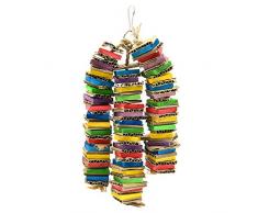 Furpaw Jouets À Mâcher pour Oiseaux, Suspendue Colorée Blocs Jouets avec Ficelle de Jeu pour Perroquet en Bois - 3PCS