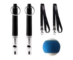 EasyULT Sifflet Ultrason Chien[2 Pièces], Sifflet pour Chien Ultrasonique Fréquence Réglable Professionnel avec 2 Lanière et 1 Balle de Tennis pour La Formation de Chien, Aboiement, Assis et Rappelant