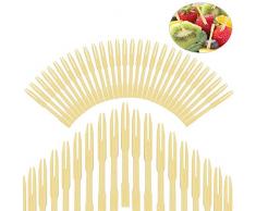 EMAGEREN 400pcs Fourchette en Bois Jetable Biodégradable Mini Fourchette Table 2 Dents Bambou Compostable pour Dessert Fruit Mariage Anniversaire Cocktail Buffet Pique-Nique Barbecue Fête Famille
