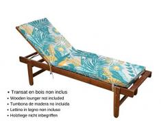 STOF Matelas Bain de Soleil Bloom Tropical, déhoussable, 55x180cm, 100% Microfibre, Attache à Clips (Transat Non-Inclus)