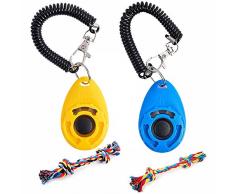 munloo 2 Pièces Clicker Dressage Chien avec Dragonne, 2pcs Corde de Coton Multicolore à Double Section, Légère et Facile à Utiliser pour la Formation de Chiot (Bleu Jaune)