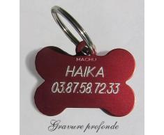 MACHU - Medaille Chien os Personnalisable pour Grand/Moyen Chien - Couleur Rouge - 3,8 cm X 2,5 cm - Gravure Offerte.