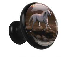 Coucher de soleil cheval Boutons de meuble de salle de bain Boutons ronds en métal massif noir avec verre cristal pour la porte de larmoire cup 4 pcs） 3.2x3x1.7 cm