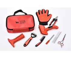 LOVE YOUR PETS - Chien et chats accessoires Peigne à râteau Gant de toilettage Coupe ongles Lime à ongles Brosse autonettoyant Brosse a dent Ciseau et peigne Peigne anti puces Sac à main
