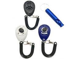 Yangbaga 3pc Clicker Training Dressage Professionnel Cliquer Training Chien Jouet Education pour Chiots Chat Cheval, Perroquet, Sifflet Inclus (Noir, Bleu, Blanc)