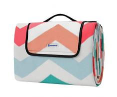 SONGMICS Couverture de Pique-Nique, 150 x 200 cm, Tapis de Plage, gand, pour Camping, Parc, Cour, Surface imperméable, Pliable, Motif Vague, Rose et Turquoise GCM07KW