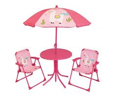 FUN HOUSE 713141 Lola Le Lama Salon de Jardin avec 1 Table, 2 Chaises pliantes et 1 Parasol pour Enfant