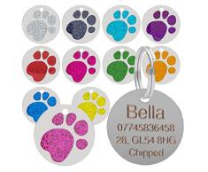 Buy It Sell It Médaille didentité personnalisable pour chat ou chien Gravure comprise Motif patte pailletée 25 mm