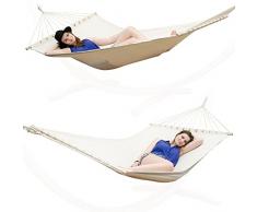 AMANKA XXL Grand Hamac Familial à Deux Places 200x120 avec Barres en Bois Beige