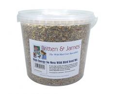 Britten & James Mélange de graines No Mess Wild Bird No High avec ajout de suif dans Un Contenant de 5 litres pouvant être refermé. Lultime Nourriture pour Oiseaux Sauvages Toute lannée.