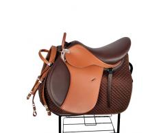 AMAIRS Selle De Cheval, Selle Complète en Cuir pour Entraîneur De Terrain Selle équestre Selle Novice avec Ensemble Complet D'accessoires,17.5in