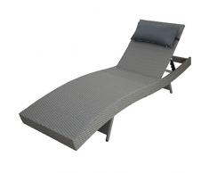 TecTake 800575 Bain de Soleil Résine Tressée, Aluminium, Dossier 5 Positions de Réglage, avec Rembourrage de Tête - Diverses Couleurs (Gris | N° 402908)