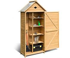 DREAMADE Armoire de Jardin Remise pour Outils en Bois de Sapin, avec 5 Étagères, Une Porte et Toit Double Pente pour Jardin, Balcon ou Terrasse 80 x 45 x 176 CM Jaune