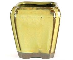 Pot à bonsaï 9x9x9.5cm brun carrée en grès émaillé