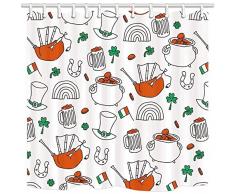 Cdhbh Saint Patrick Rideau de douche Clover Cornemuse Bocal en verre de vin de fer à cheval Doré Chapeau salle bain Polyester résistant moisissure Tissu Rideau douche ensemble crochets 71x71in