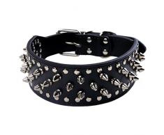 Fully Collier pour Chien Collier Champignon col Rivets en Cuir PU Collier Punk Blogger réglable Chiot Labrador Huskie (L, Noir)