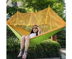 Double berceau de camping portable avec filet de moustiquaire capacité de roulement 440 lbs tente de parachute légère de voyage parachute (102 * 55 pouces) tente de balançoire suspendue,Jaune et vert clair