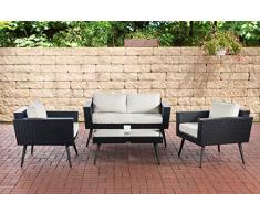 CLP Ensemble de Jardin en Résine Tressée Kiruna Noir - Meuble Lounge de Jardin en Poly Rotin Plat - 1 Canapés 2 Fauteuils 1 Table - Couleur: 40 cm (Gris foncé), Blanc crème