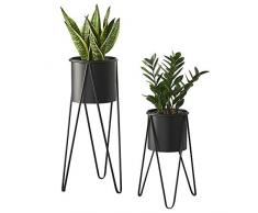 [en.casa] Set de 2 Supports de Plante Cache-Pot Pot de Fleur Bac à Fleurs Vase Métal Noir Tailles Différentes