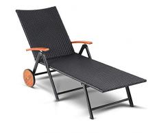 Chaise Longue Pliable polyrotin Structure alu 2 Roues en Bois dacacia accoudoirs réglable Bain de Soleil transat Jardin terrasse Balcon