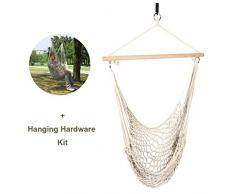 SHARESUN Hamac Chaise, Super Grand Fauteuil Soft-Spun Hanging Tissage Corde en Coton Chaise, Bois Spreader Bar Siège Large Dentelle Balancelle, Intérieur Jardin Extérieur Jardin Décoration À Thème