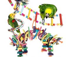 PietyPet Gros Jouets pour Oiseaux, Coloré Oiseaux Jouets avec Cloches Pont Échelles, Balançoire Jouet Oiseau Perché pour Oiseaux de Petite et Moyenne Taille, Perroquets, 3 Pièces