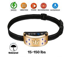 Jiewo Collier de Dressage Chien, Collier Anti aboiements avec Beep Sonore, Vibration, Choc, 100% étanche Anti aboiement Collier pour Petit Moyen Grand (1 Shock Gold)