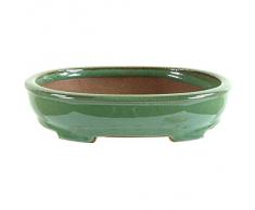Pot à bonsaï 16x13x3.5cm travail manuel vert clair ovale en grès émaillé