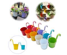 GIOVARA Grand Pot de Fleurs en métal avec Trou de Drainage, Crochet Amovible (10 pièces avec 10 Couleurs Assorties)