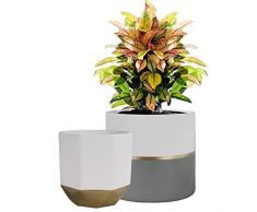 La Jolíe Muse Pots de Fleurs en Céramique Pots de Plantes Intérieur & Extérieur Maison Décor Bureau Jardinière Salon Pack de 2 Forme Élégant Pot Rond & Pot Octogonal