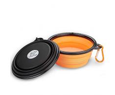WoofWoof gamelle de voyage pliable en silicone pour chien et chat - 350ml(Orange et Noir)
