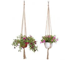 niceEshop(TM) Suspension de Plante avec Macramé Decoration - Porte Plantes Intérieur Ou Extérieur 2 Pcs - Suspension Macramé pour Plante D'Interieur et D'Extérieur (Couleur Jute)