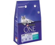 Purina One Adulte - au Poisson de Mer et aux Céréales Complètes - 3 KG - Croquettes pour Chat Adulte - Lot de 4