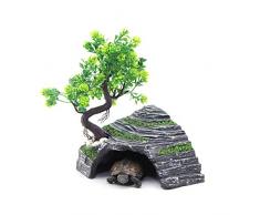 OMEM - Abri pour Reptiles - Terrarium - Cachette - Rampe pour Tortue - Plateforme - Décoration dhabitat - Humidificateur - Cachette en résine (M)