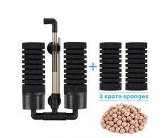 Hygger Filtres pour Aquarium, Filtre Double Éponge pour Aquarium Silencieux avec 4 Éponges et 1 Sac de Billes Céramique Filtre Intérieur pour Aquarium deau Douce et Mer 57 à 208 litres(M)