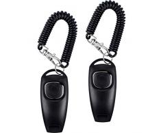Tatuo Chien Clicker Sifflet pour Arrêter Les Aboiements des Chiens Clicker Formation Chien Sifflet Clicker 2 en 1 Nouveaux Outils de Formation de Mise à Niveau avec Sangle de Poignet (Noir)