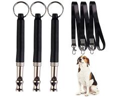 Fodlon Sifflet de Dressage de Chien, Lot de 3 Sifflet Ultrason Chien, Sifflet pour Chien Ultrasonique Réglable Professionnel avec Lanière Gratuite pour La Formation De Chien Noir