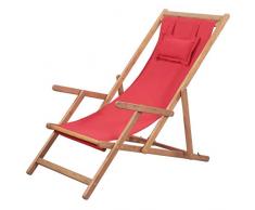 Daonanba Chaise Longue Pliante avec Oreiller Et 3 Positions Inclinable, Bain De Soleil Siège en Tissu Et Cadre en Bois - Plusieurs Coloris Disponibles, Parfait pour Jardin Et La Plage (Rouge)