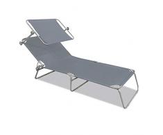 Aufun Chaise Longue Pliante Transat Bain de Soleil Pliable Dossier réglable 4 Positions - Compacte et transportable - 188 x 56 x 27 cm - Gris avec Parasol