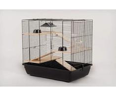 Cage pour hamster Cage pour souris Cage pour rongeurs 59 x 38 x 55 cm, noire, avec accessoires