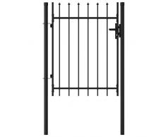 vidaXL Portillon Simple Porte avec Dessus à Pointe Portail de Jardin Porte de Jardin Barrière de Jardin Terrasse Patio Extérieur Acier 1x1,2 m Noir